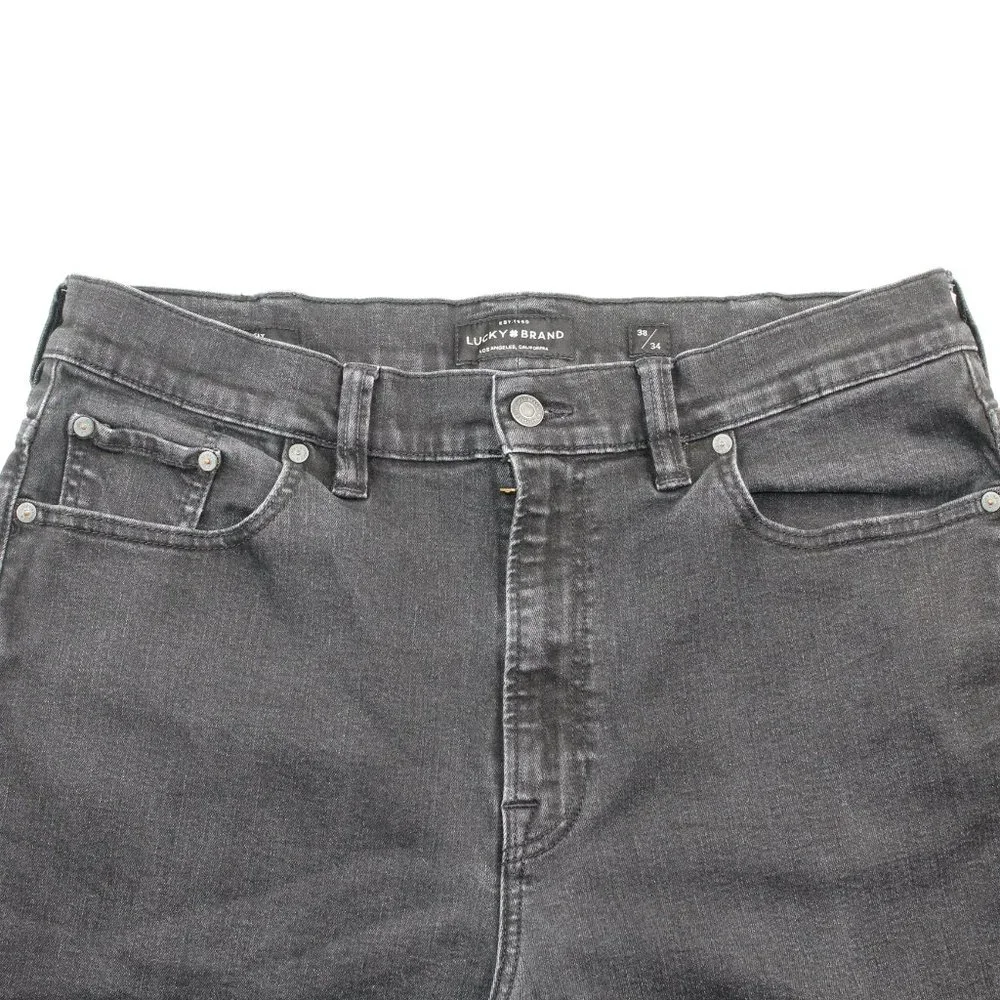 Lucky Brand 37 X 33 Athletic Fit Black Flex Straight Leg Distressed Denim Jeans - Picture 6 of 11